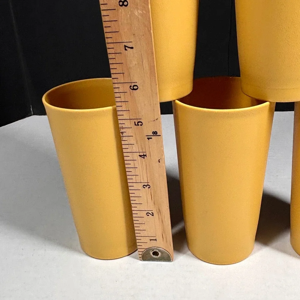 Vintage 80s Tupperware Harvest Gold Tumblers Set of 6 Mustard Cups 873 12oz EUC